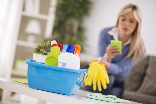 Local commercial cleaning team working in a central London building